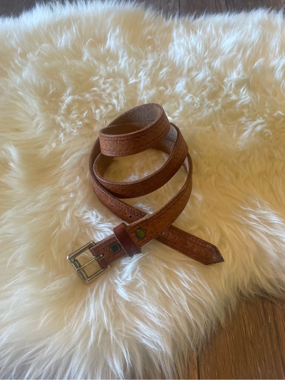 VTG Tooled Leather Belt with Silver Buckle